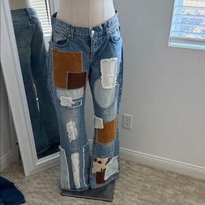 Revice Patchwork Denim Jeans with Brown Accents